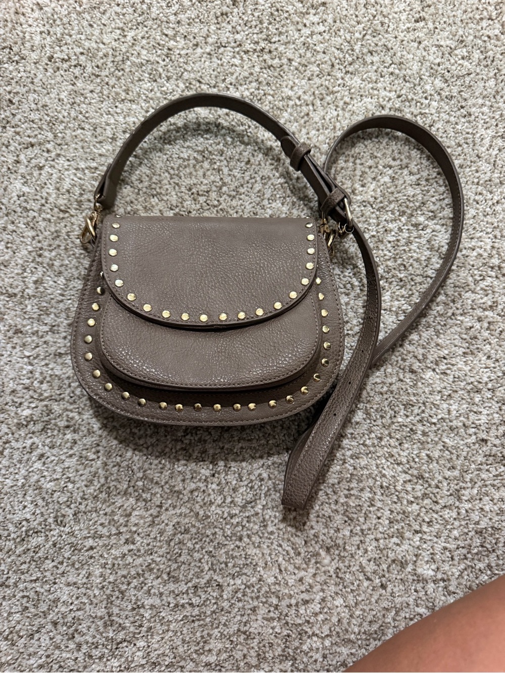 Taupe Studded Leather Crossbody Bag - Women